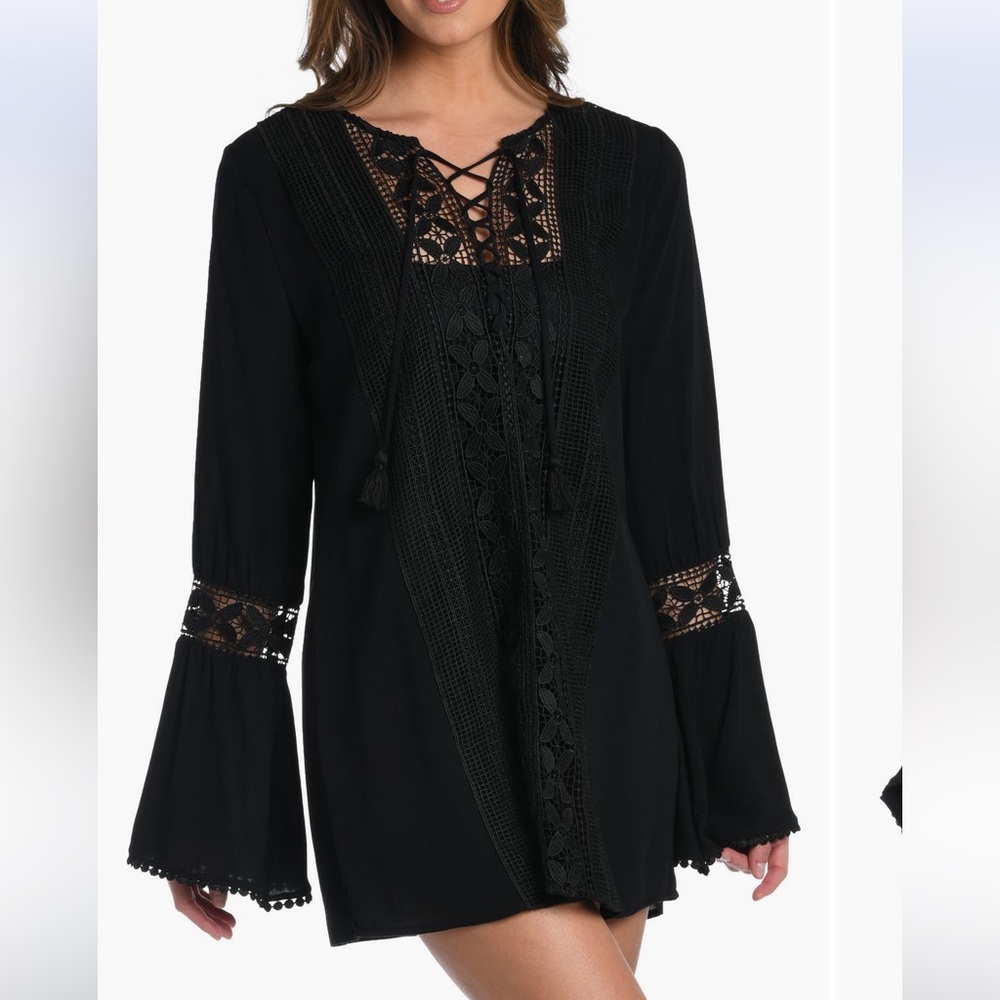 La Blanca Black Lace Detail Tunic Cover-up